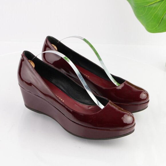 Marc Jacobs Womens Pump Size 7 Burgundy Patent Wedge Heel Platform Dress Shoe - Picture 13 of 14